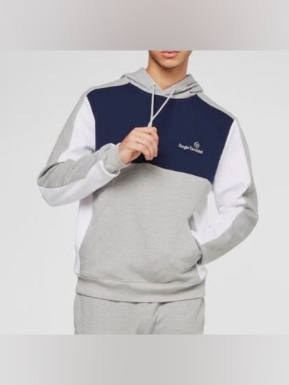 Sergio Tacchini Gray, Navy & White Pullover Mosaic Hoodie - NWT - Size S